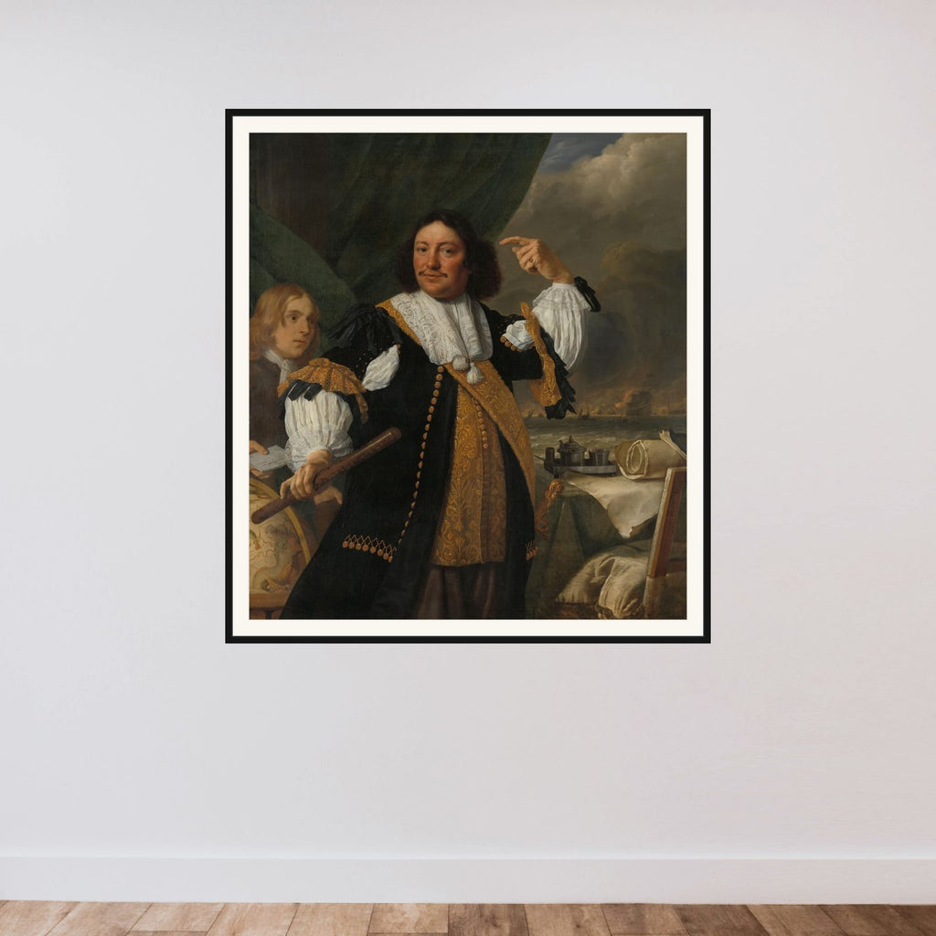 Aert van Nes (1626-1693), Vice Admiral framed — shown to scale