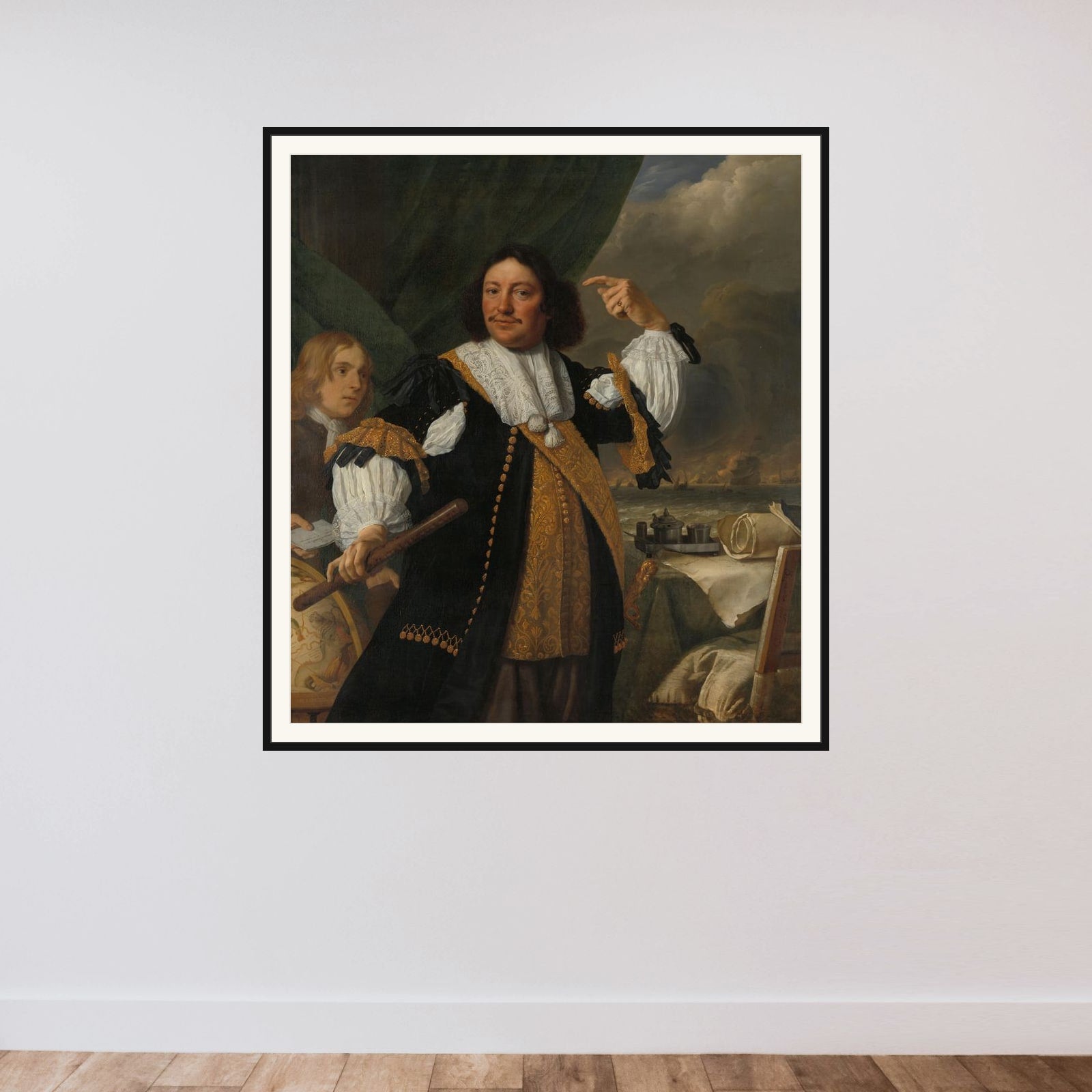 Aert van Nes (1626-1693), Vice Admiral framed — shown to scale