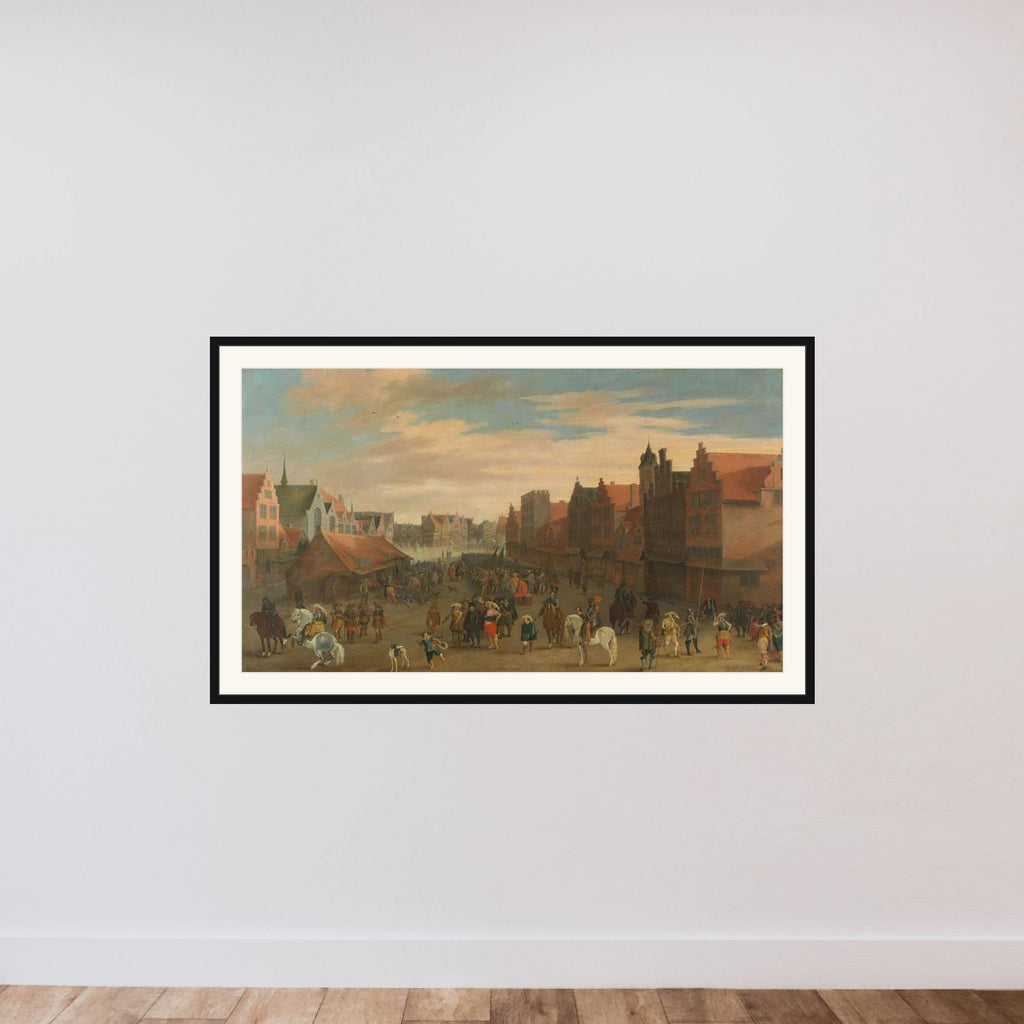 The Disbanding of the 'Waardgelders' (Mercenaries in the Pay of the Town Government) by Prince Maurits on the Neude, Utrecht, 31 July 1618 framed — shown to scale