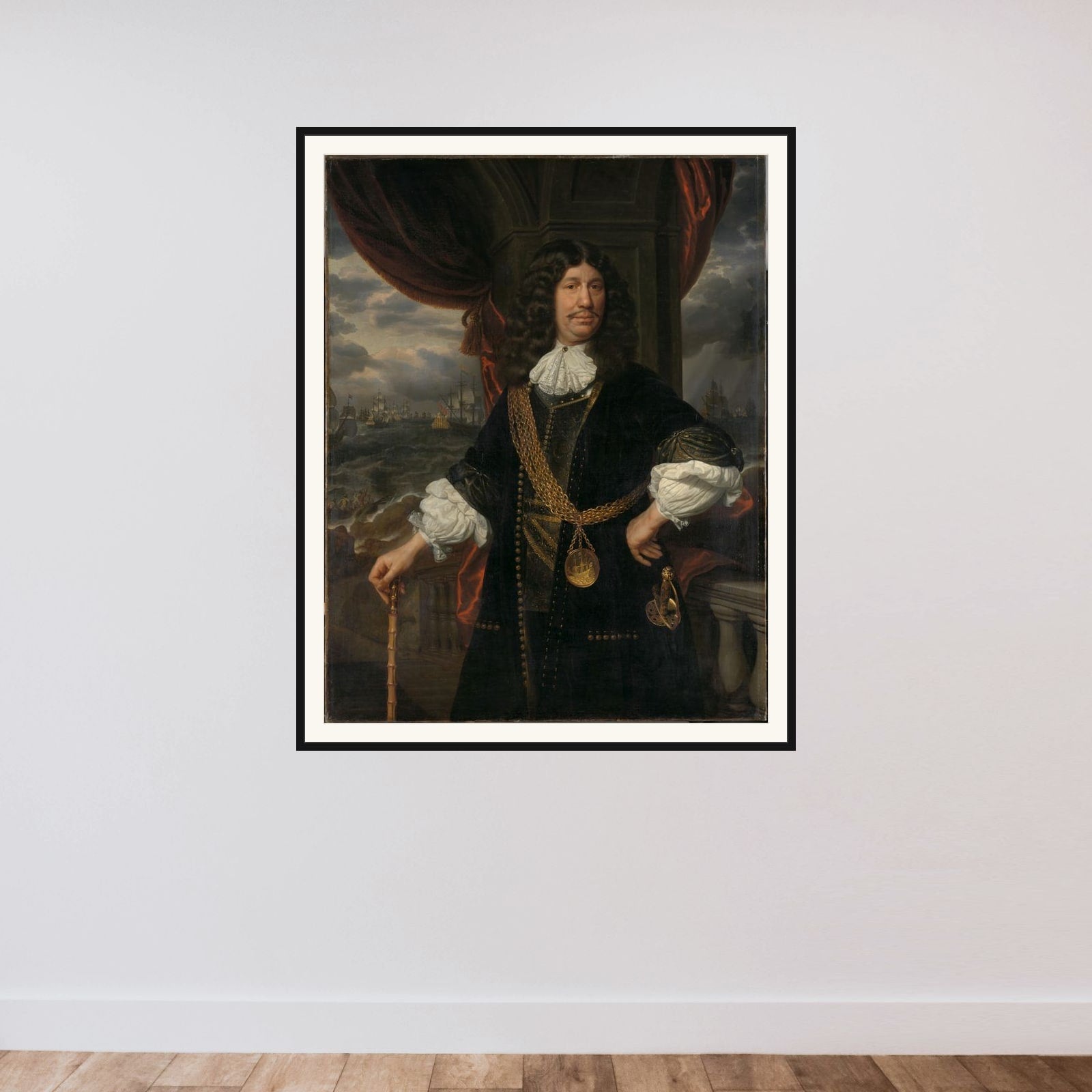 Portrait of Mattheus van den Broucke (1620-1685). Councillor of the Indies framed — shown to scale