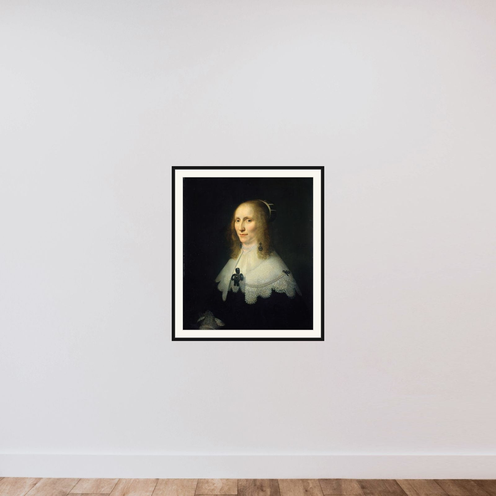 Portrait of Cornelia Tedingh van Berckhout (1614-80) framed — shown to scale