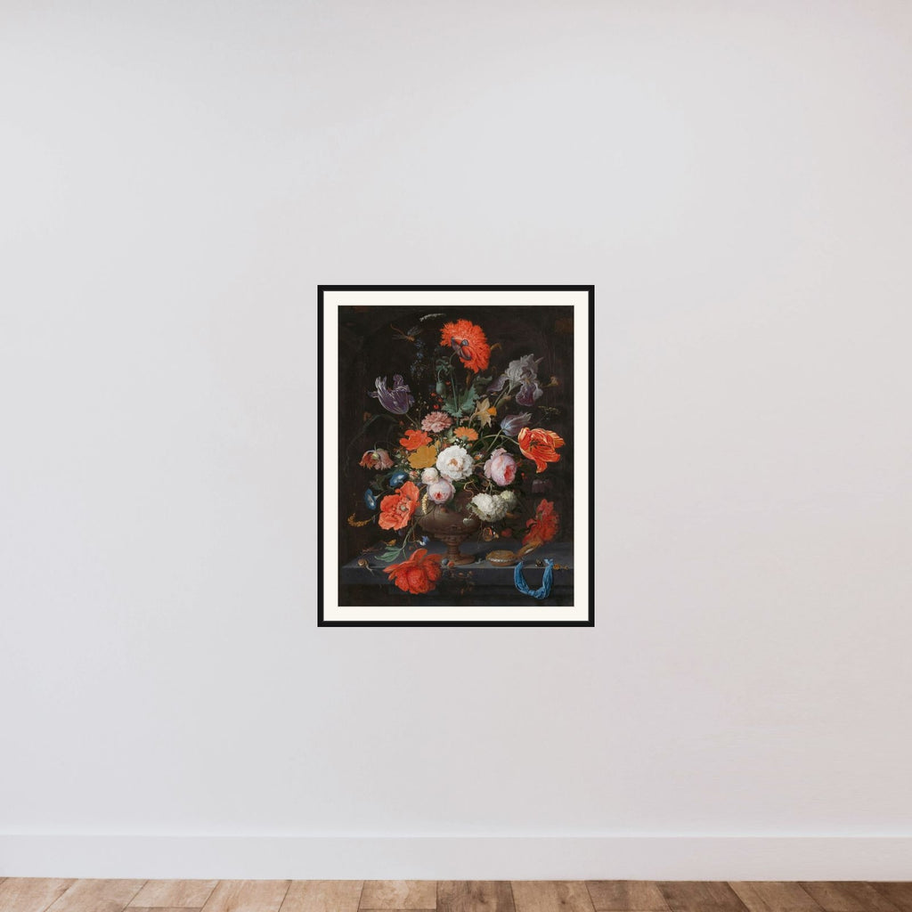 Still Life with Flowers and a Watch framed — shown to scale