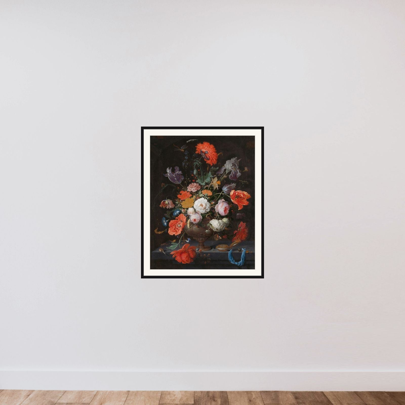 Still Life with Flowers and a Watch framed — shown to scale