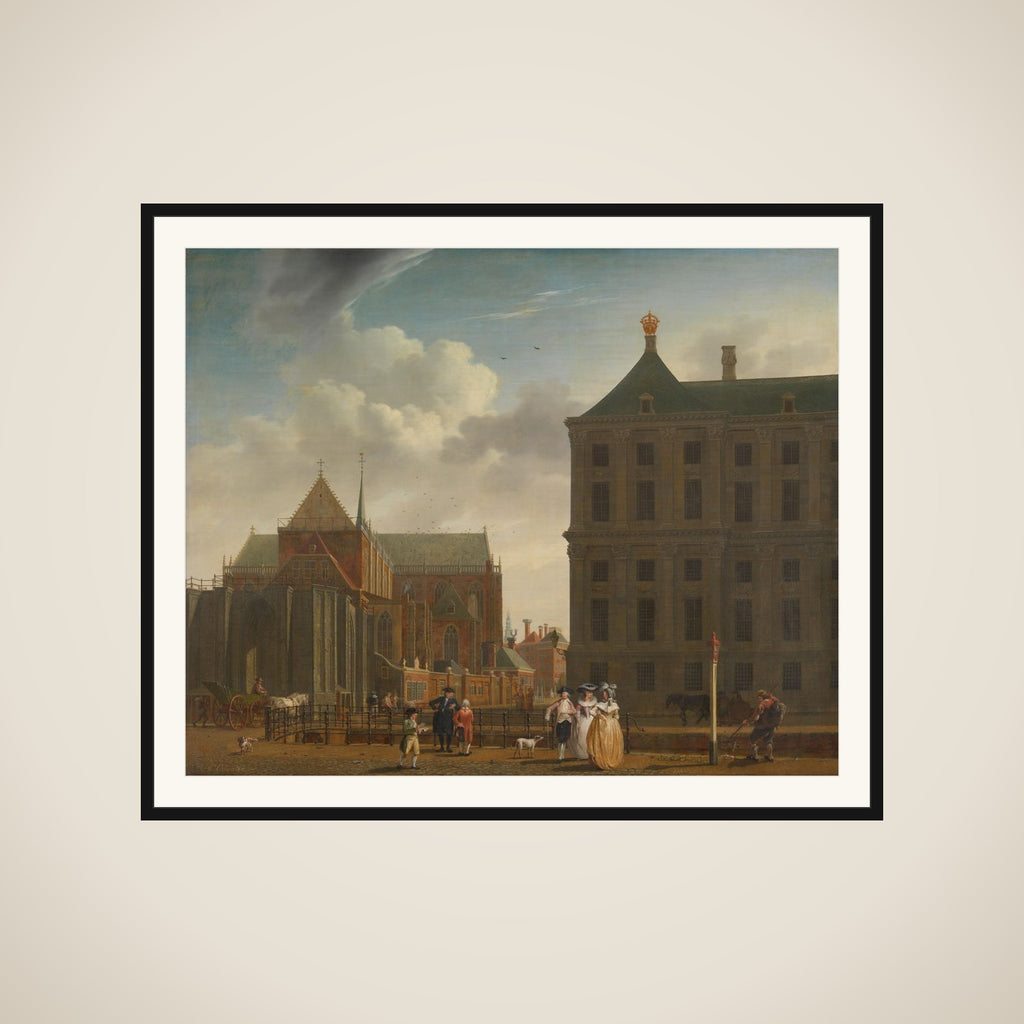 The Nieuwe Kerk and the Town Hall on the Dam in Amsterdam framed