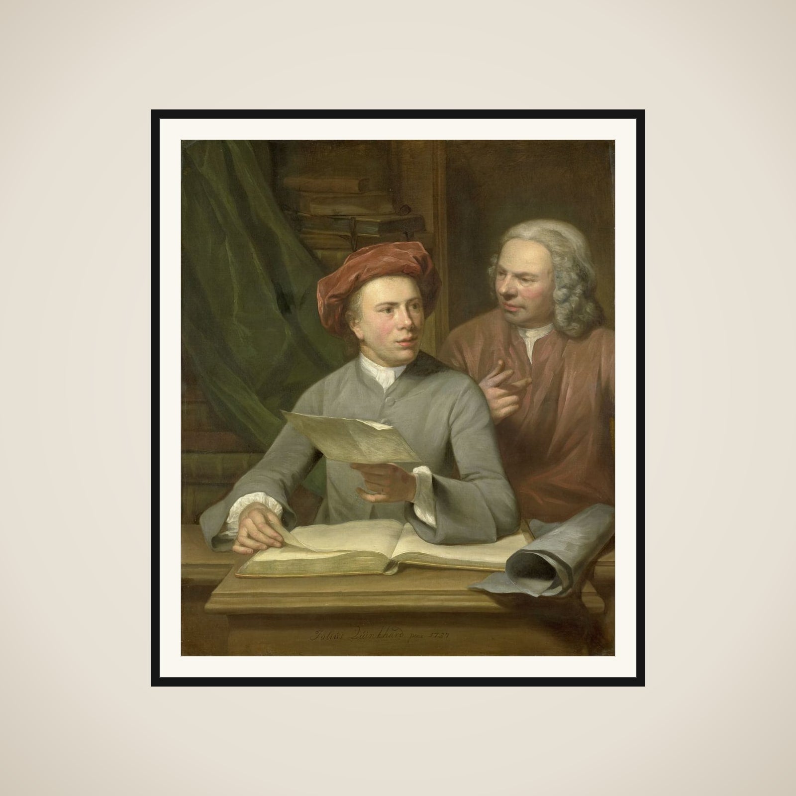 Self Portrait. Standing beside the Artist is his Father and Teacher Jan Maurits Quinkhard (1688-1772) framed