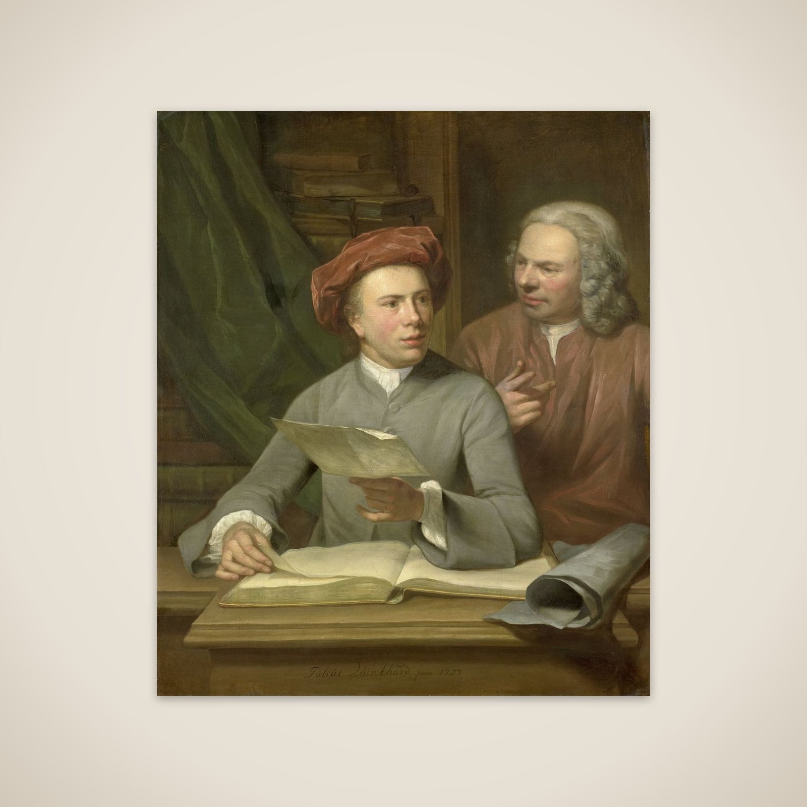 Self Portrait. Standing beside the Artist is his Father and Teacher Jan Maurits Quinkhard (1688-1772) unframed print