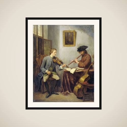 A Violinist and a Flutist Playing Music together (The Musicians) framed