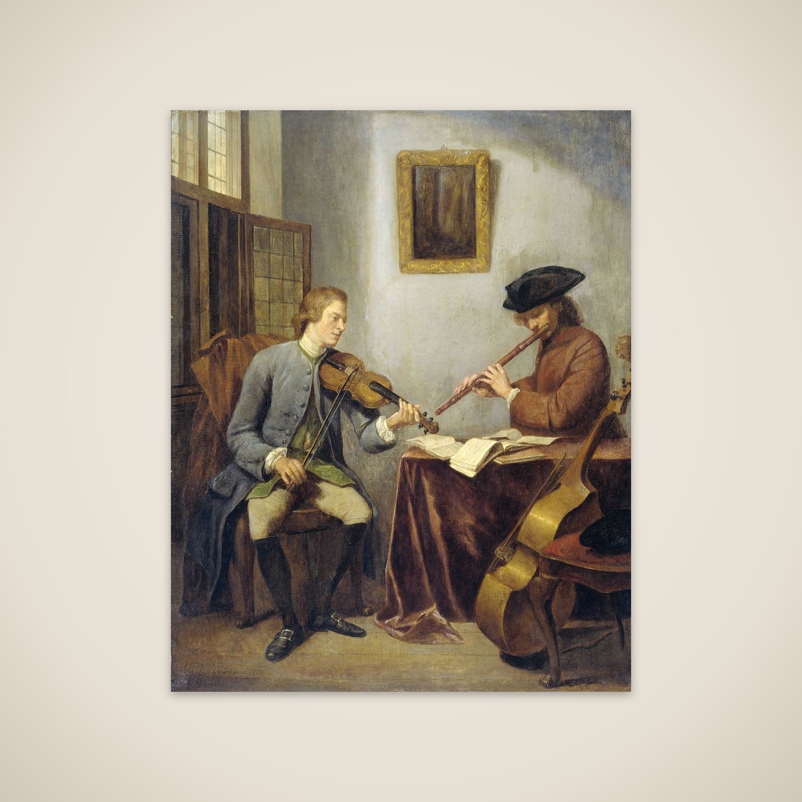 A Violinist and a Flutist Playing Music together (The Musicians) unframed print