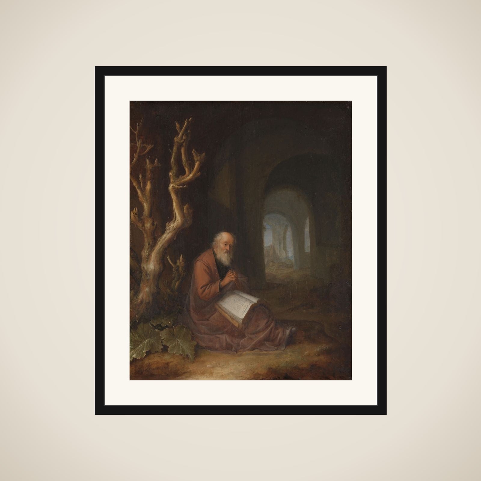 A Hermit Praying in a Ruin framed