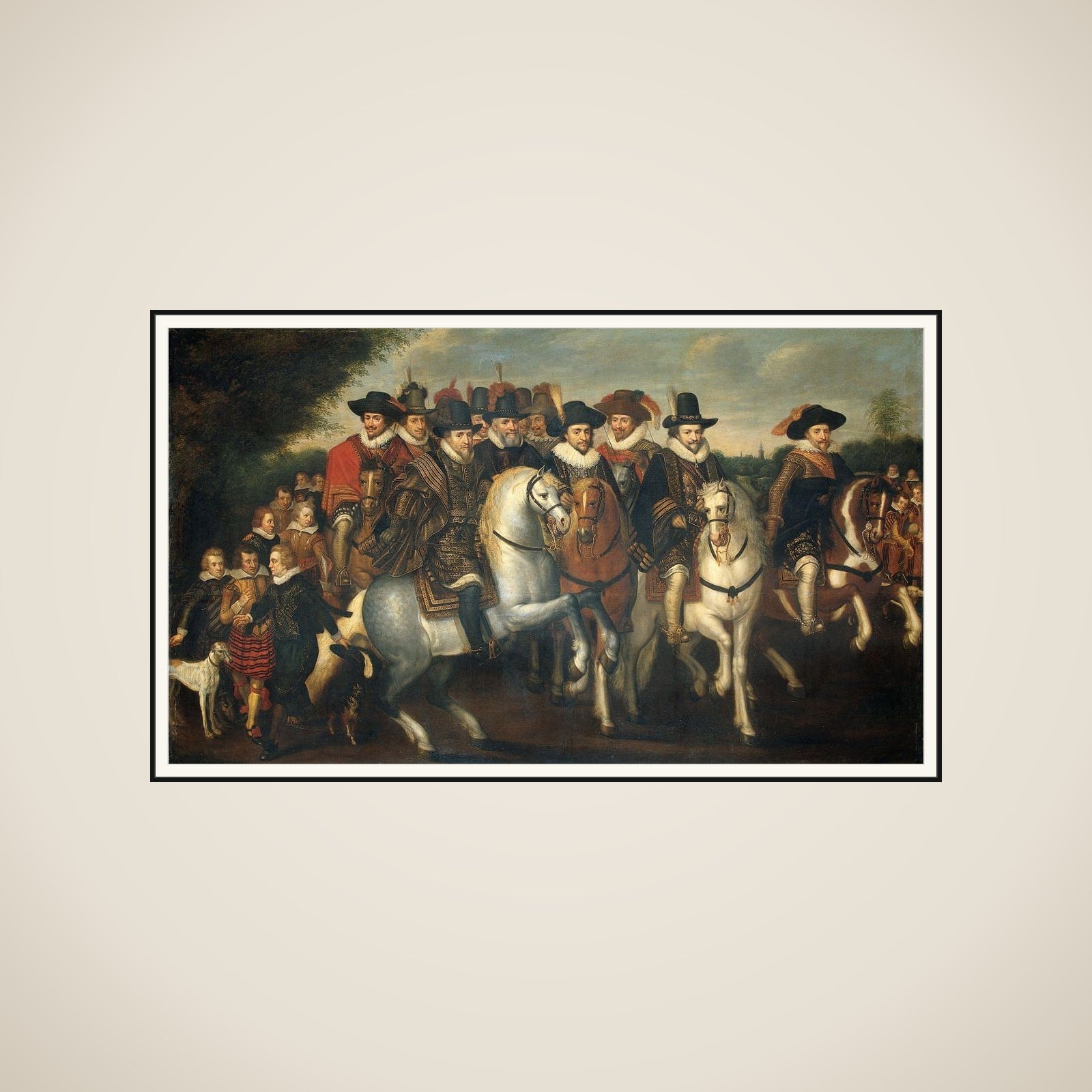 Prince Maurice Accompanied by his two Brothers, Frederick V, Elector Palatine, and Counts of Nassau on Horseback framed