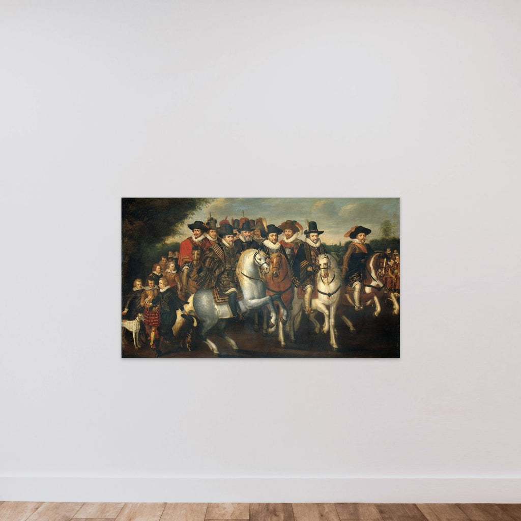 Prince Maurice Accompanied by his two Brothers, Frederick V, Elector Palatine, and Counts of Nassau on Horseback unframed — shown to scale
