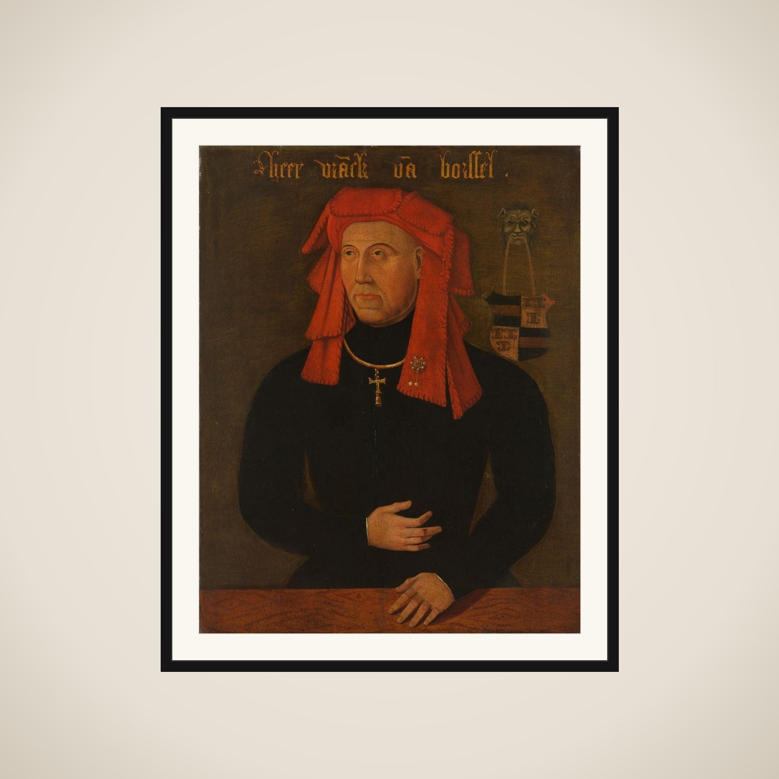 Portrait of Frank van Borselen, Lord of Sint Maartensdijk and Stadtholder of Holland, fourth Husband of Jacoba of Bavaria, Countess of Holland and Zeeland (Jacqueline, Countess of Hainaut) framed