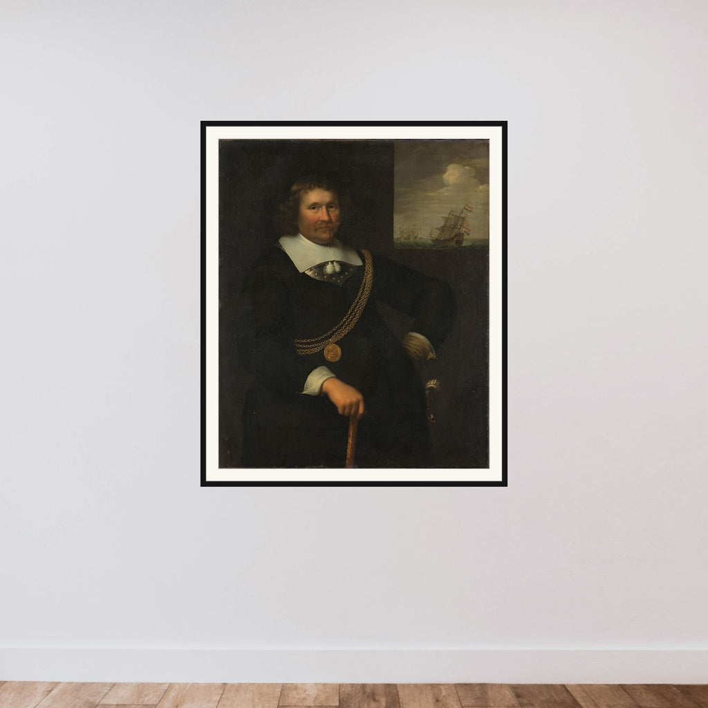 Portrait of Jan Cornelisz Meppel, Lieutenant-Admiral of Holland and West-Friesland framed — shown to scale