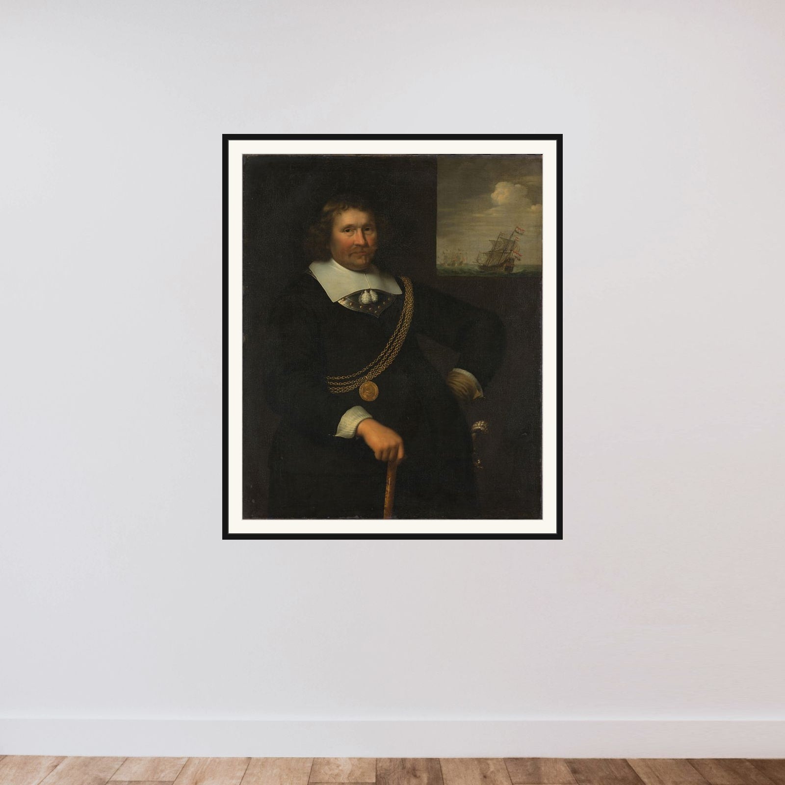 Portrait of Jan Cornelisz Meppel, Lieutenant-Admiral of Holland and West-Friesland framed — shown to scale