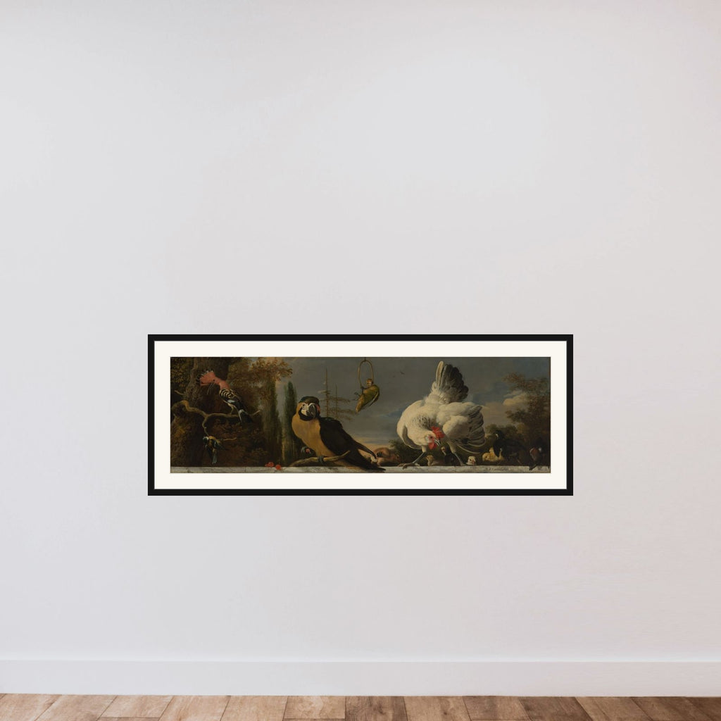 Birds on a Balustrade framed — shown to scale