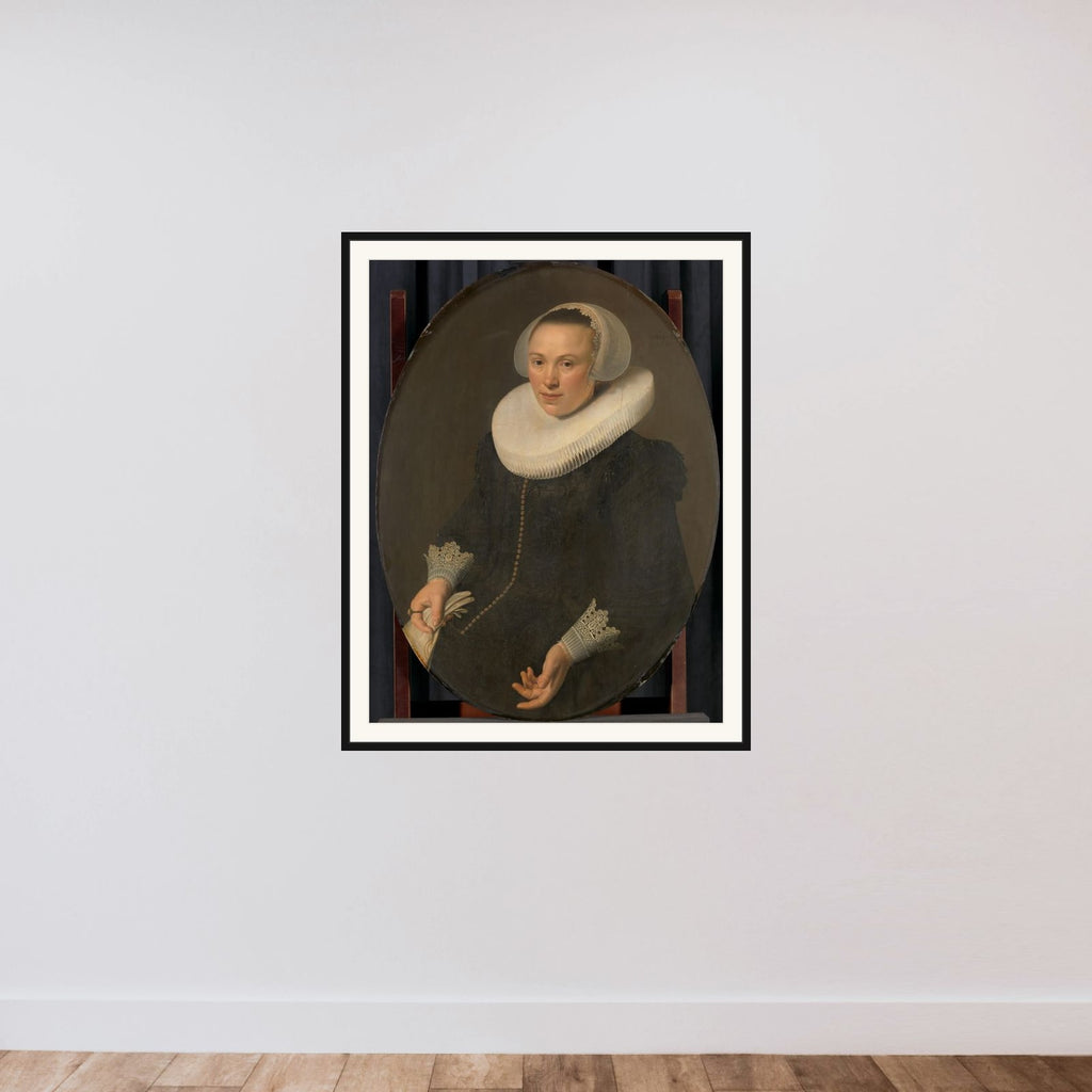 Portrait of Maria Joachimsdr. Swartenhont (1598-1631), Wife of Maerten Rey framed — shown to scale