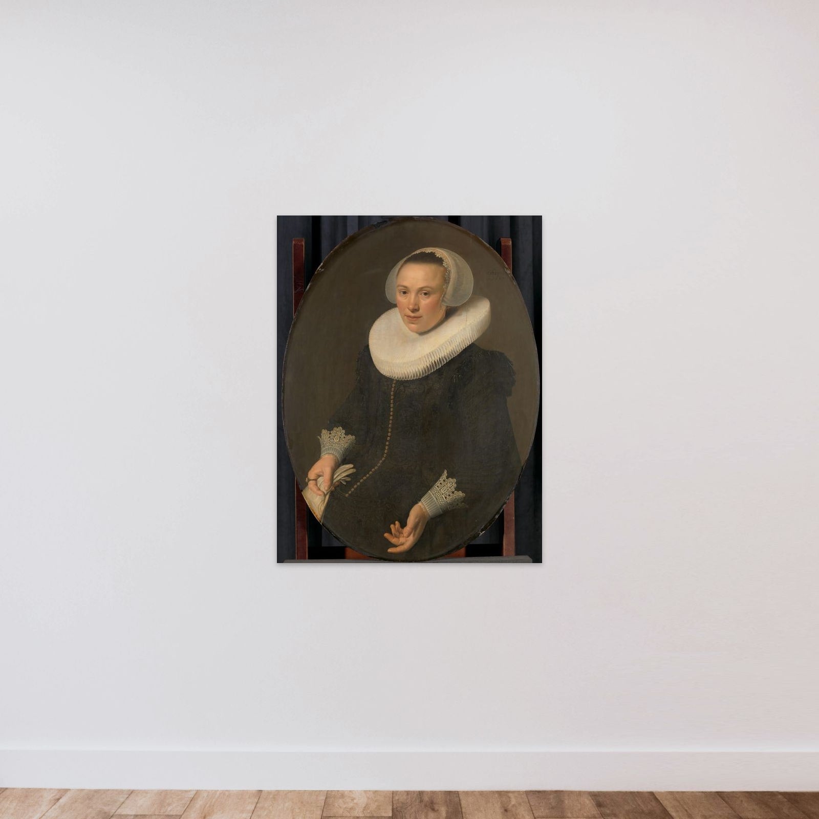 Portrait of Maria Joachimsdr. Swartenhont (1598-1631), Wife of Maerten Rey unframed — shown to scale