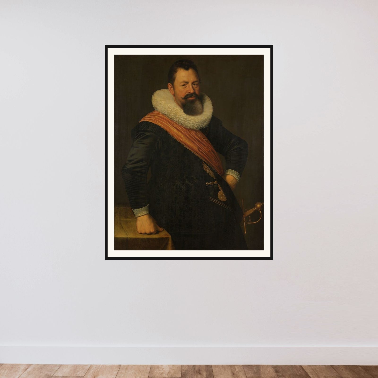 Jochem Hendricksz Swartenhont (1566-1627). Vice Admiral of Holland, Husband of Elisabeth Bas framed — shown to scale
