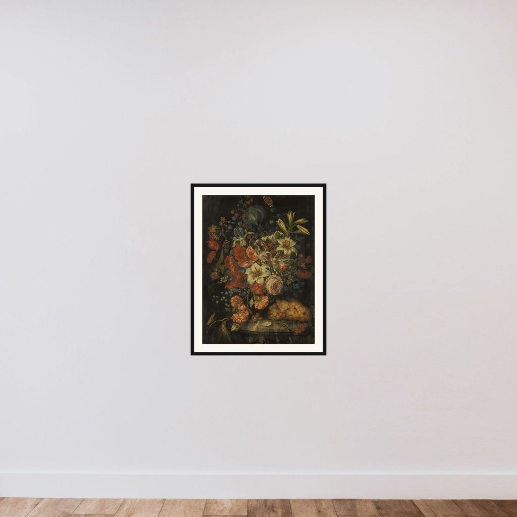 Still Life with Flowers and Fruit framed — shown to scale