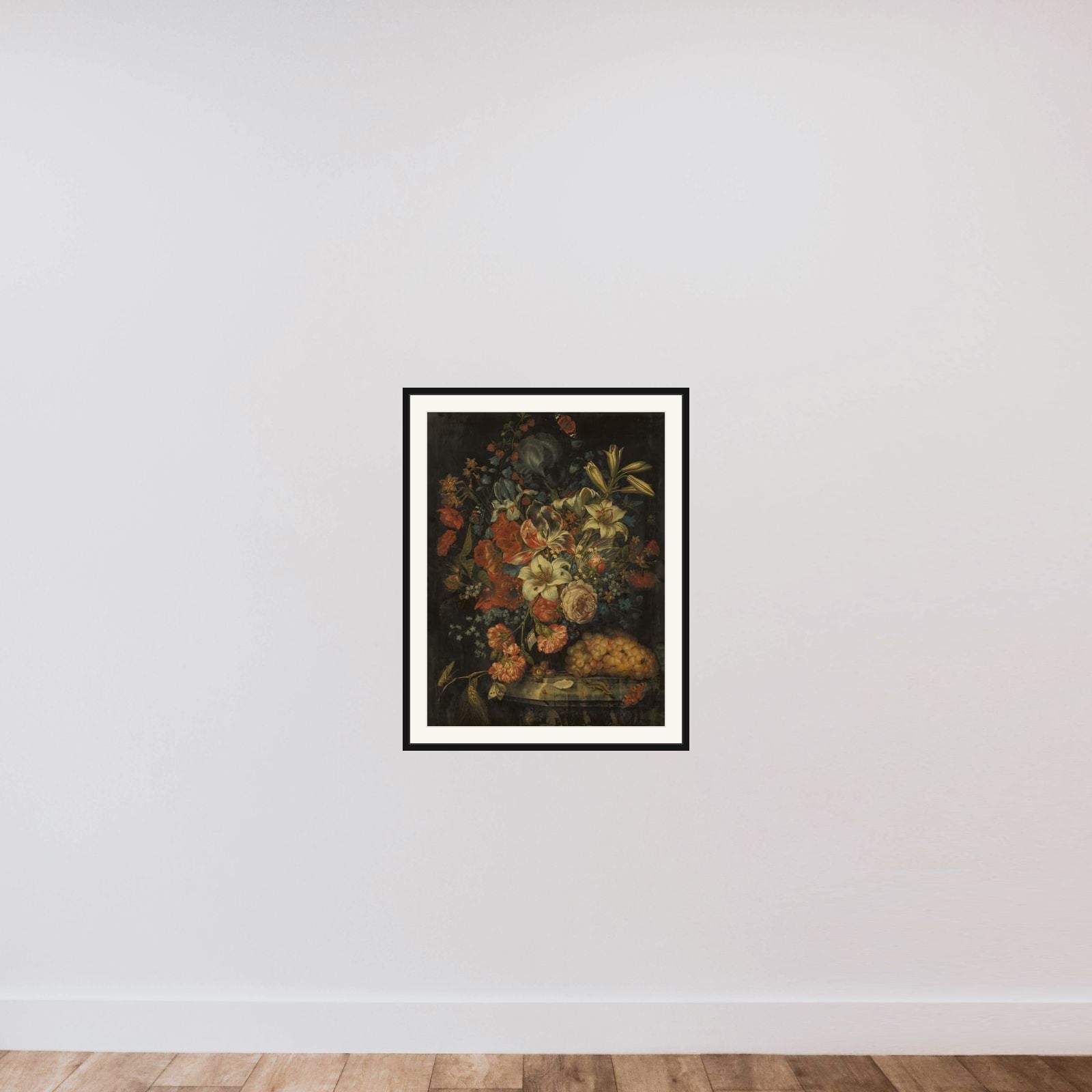 Still Life with Flowers and Fruit framed — shown to scale