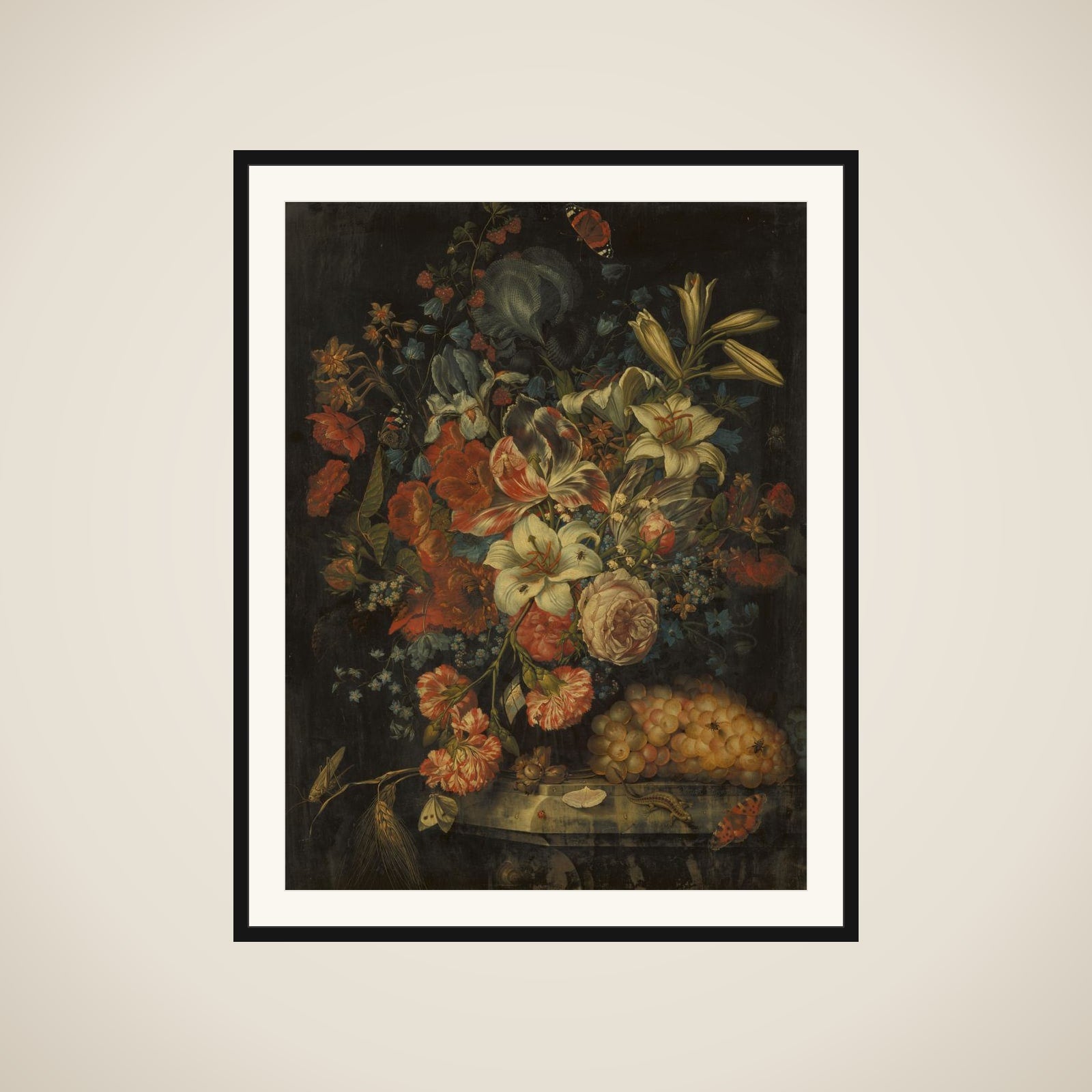 Still Life with Flowers and Fruit framed