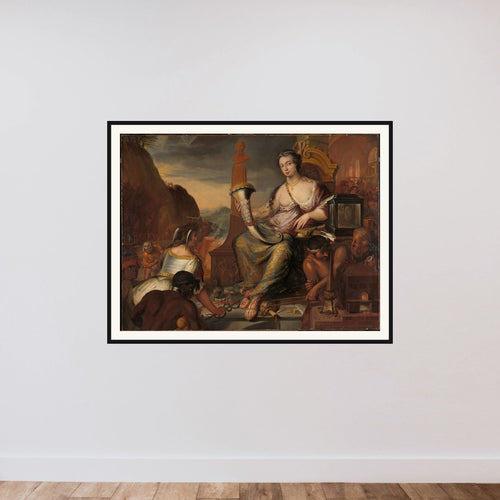 Allegory of Coinage framed — shown to scale