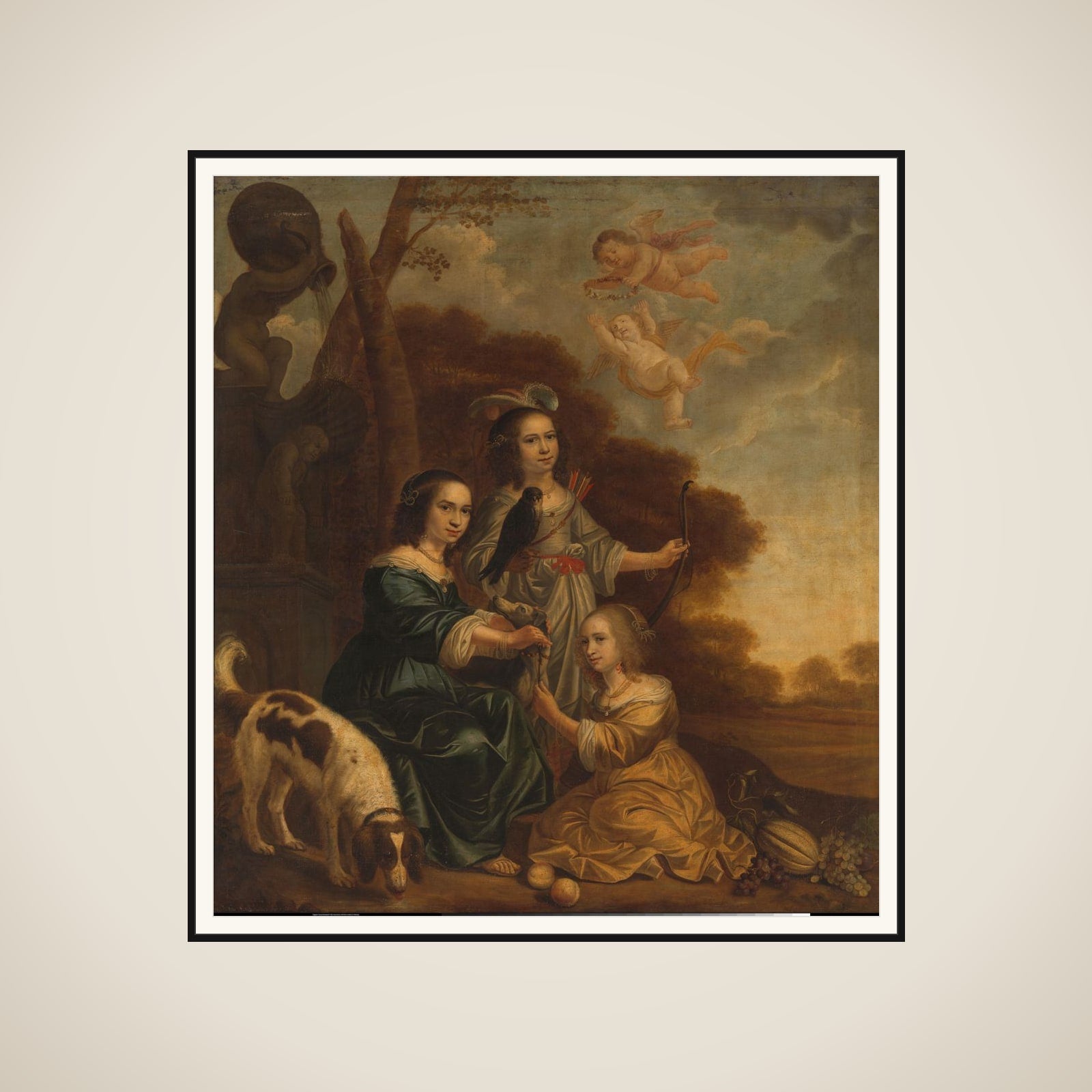 Portrait of Geertruyt, Margriet and Anna Delff, the Artist's Daughters (Portrait of three Little Girls in a Landscape) framed