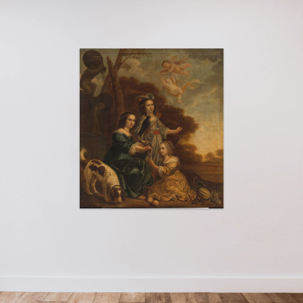 Portrait of Geertruyt, Margriet and Anna Delff, the Artist's Daughters (Portrait of three Little Girls in a Landscape) unframed — shown to scale