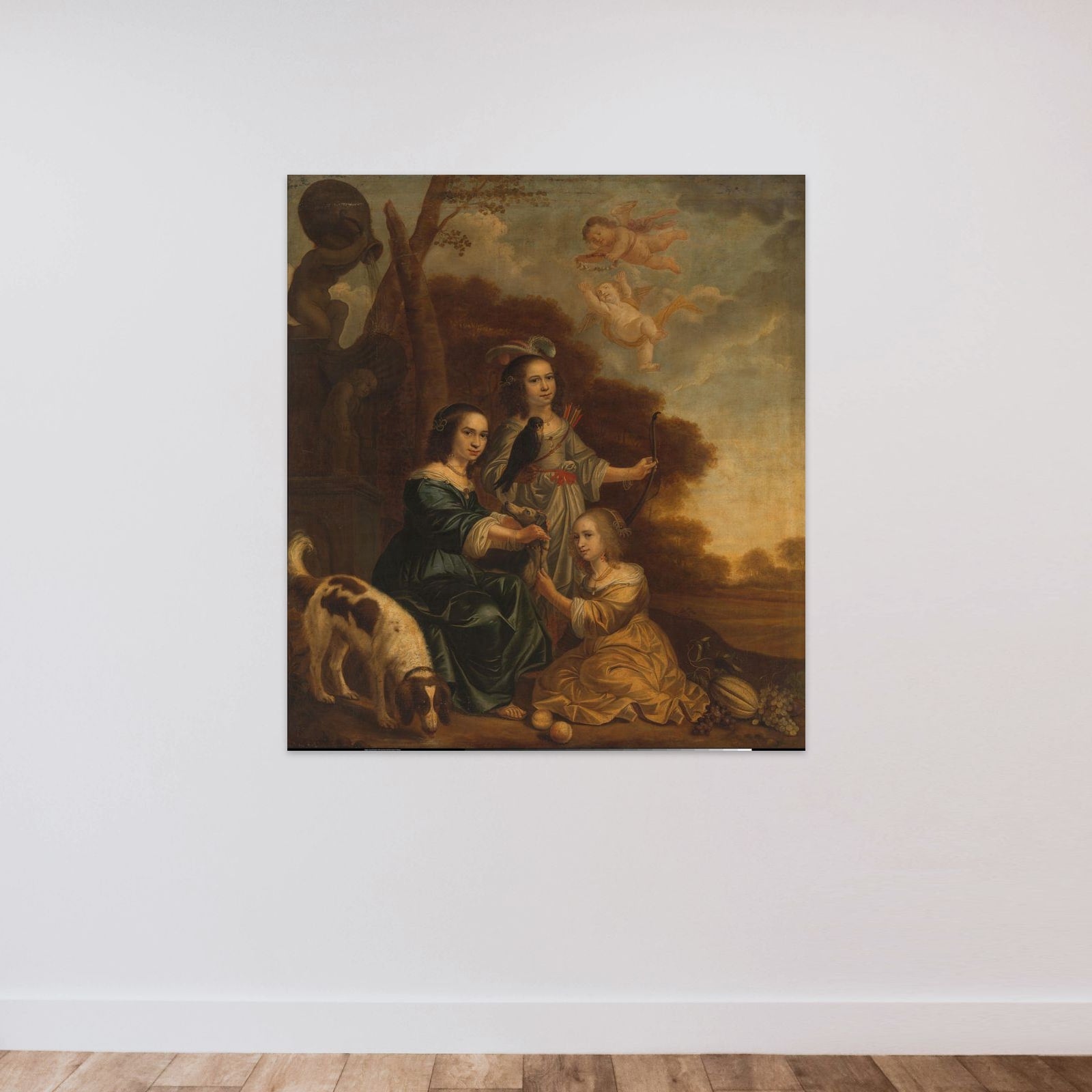 Portrait of Geertruyt, Margriet and Anna Delff, the Artist's Daughters (Portrait of three Little Girls in a Landscape) unframed — shown to scale