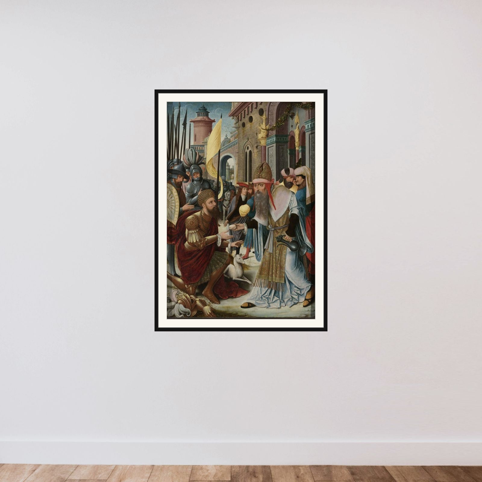 Left Wing of an Altarpiece with the Meeting of Abraham and Melchizedek framed — shown to scale