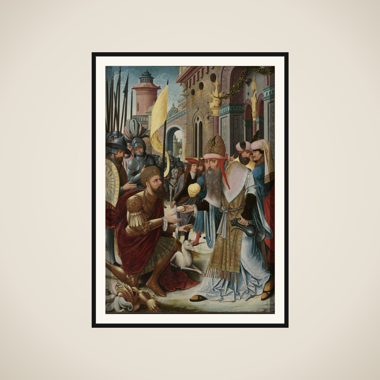 Left Wing of an Altarpiece with the Meeting of Abraham and Melchizedek framed