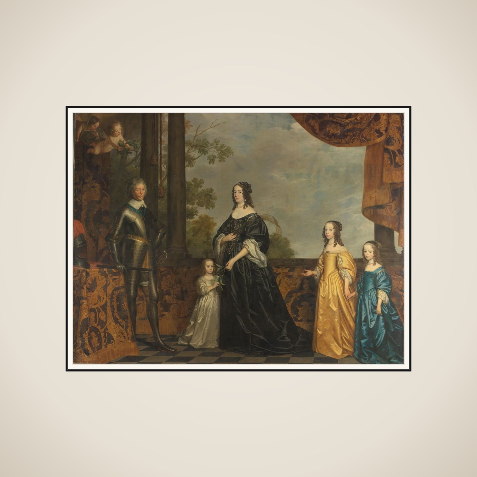 Portrait of Frederik Hendrik (1584-1647), Prince of Orange, his Wife Amalia van Solms (1602-1675) and their Three Youngest Daughters Albertina Agnes (1634-1696), Henrietta Catharina (1637-1708), and Maria (1642-1688) framed