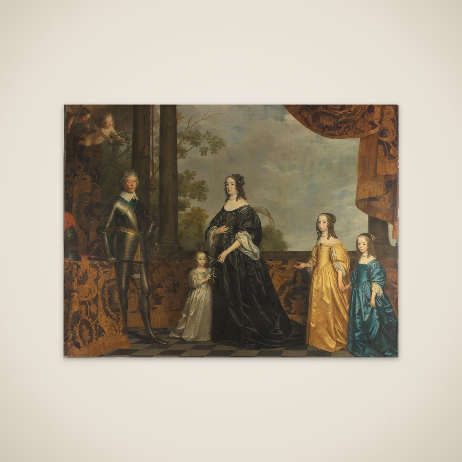 Portrait of Frederik Hendrik (1584-1647), Prince of Orange, his Wife Amalia van Solms (1602-1675) and their Three Youngest Daughters Albertina Agnes (1634-1696), Henrietta Catharina (1637-1708), and Maria (1642-1688) unframed print