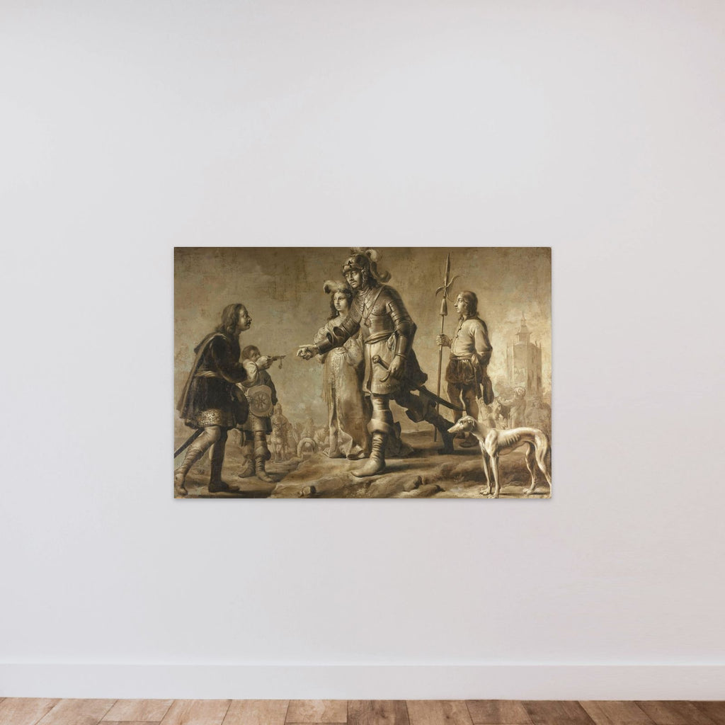 Boudewijn van Heusden (830-870) and his Wife Sophia Receiving Homage from the Legate of King Edmund, c. 1626 unframed — shown to scale