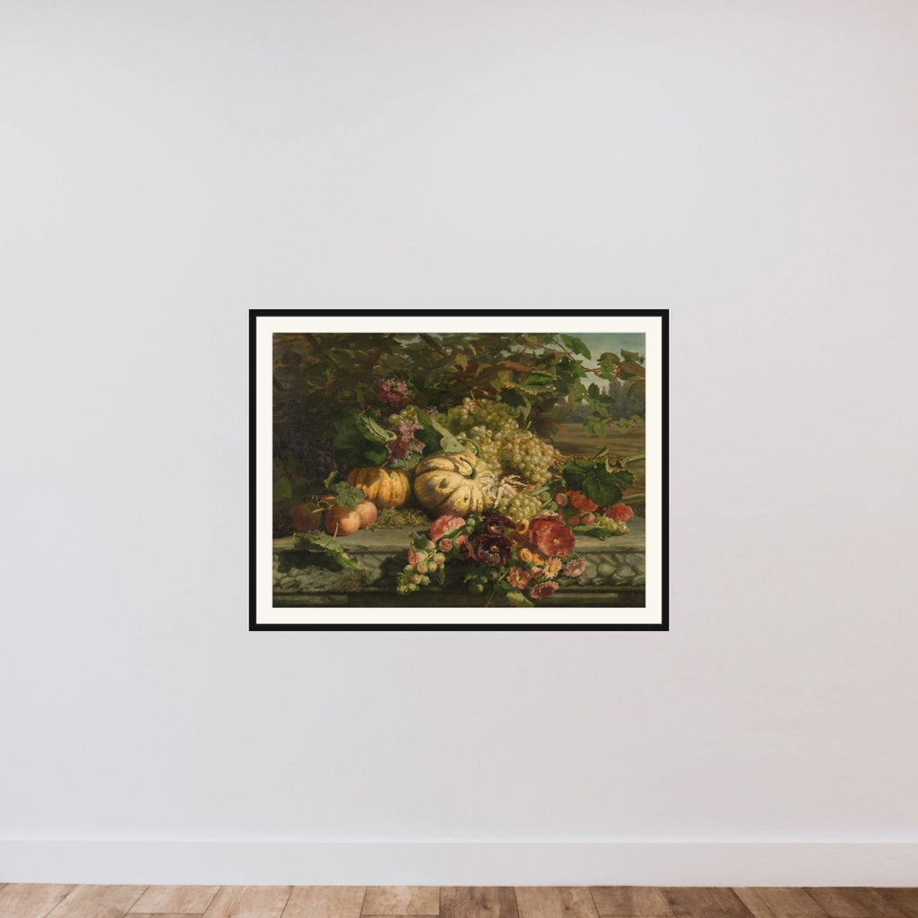Still Life with Flowers and Fruit framed — shown to scale
