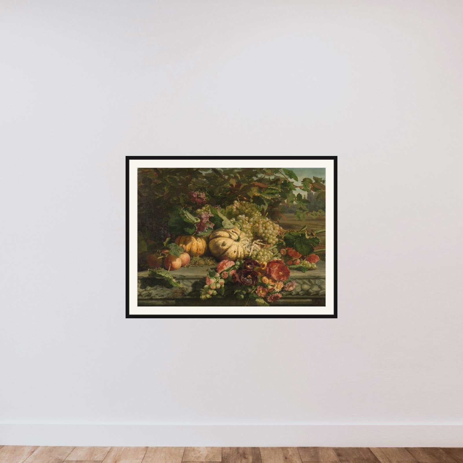 Still Life with Flowers and Fruit framed — shown to scale