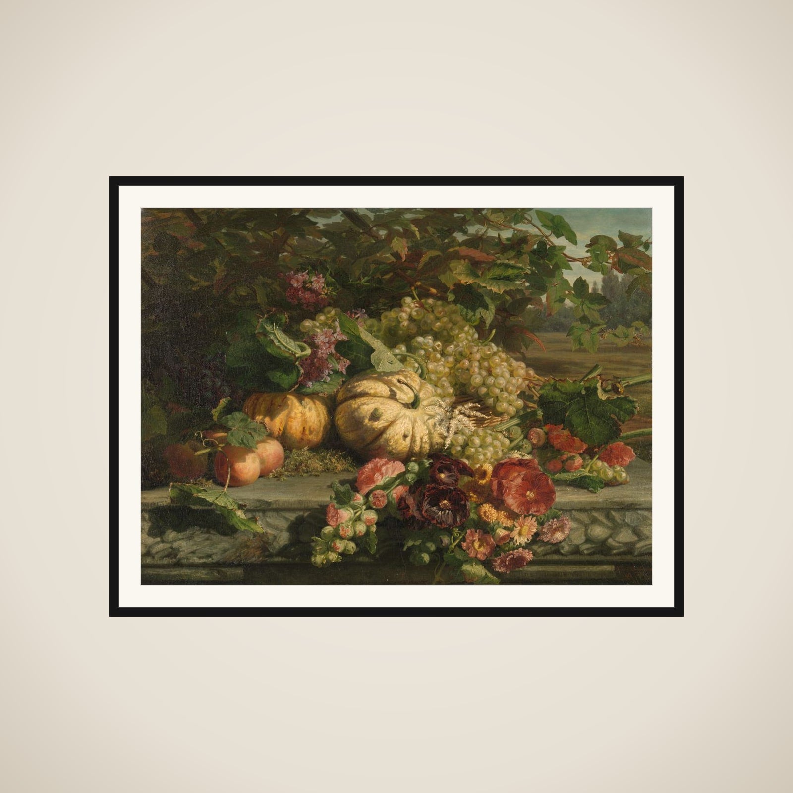Still Life with Flowers and Fruit framed