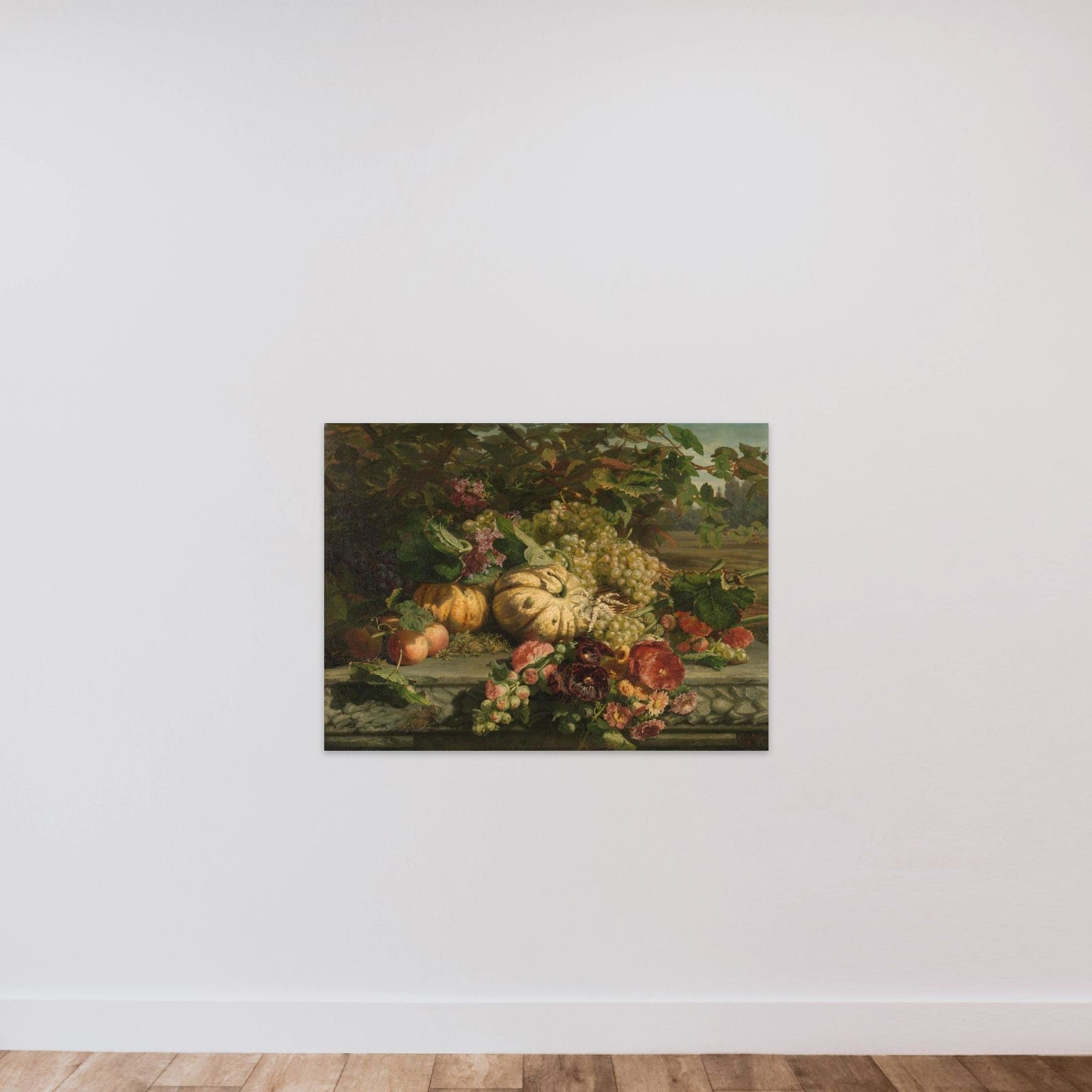 Still Life with Flowers and Fruit unframed — shown to scale