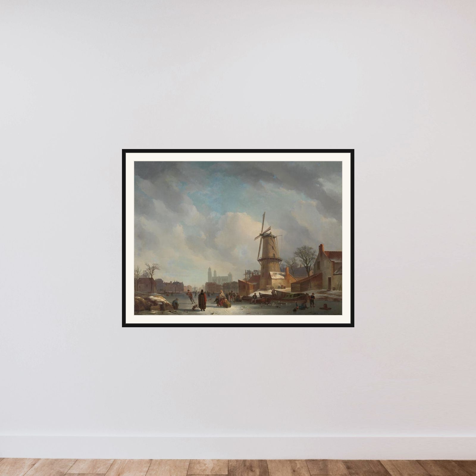 Frolicking on a Frozen Canal in a Town framed — shown to scale