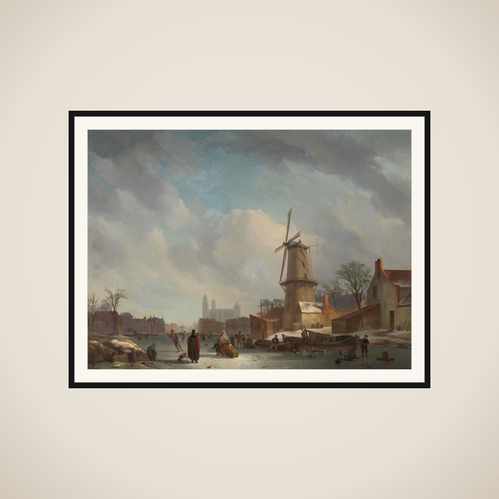 Frolicking on a Frozen Canal in a Town framed