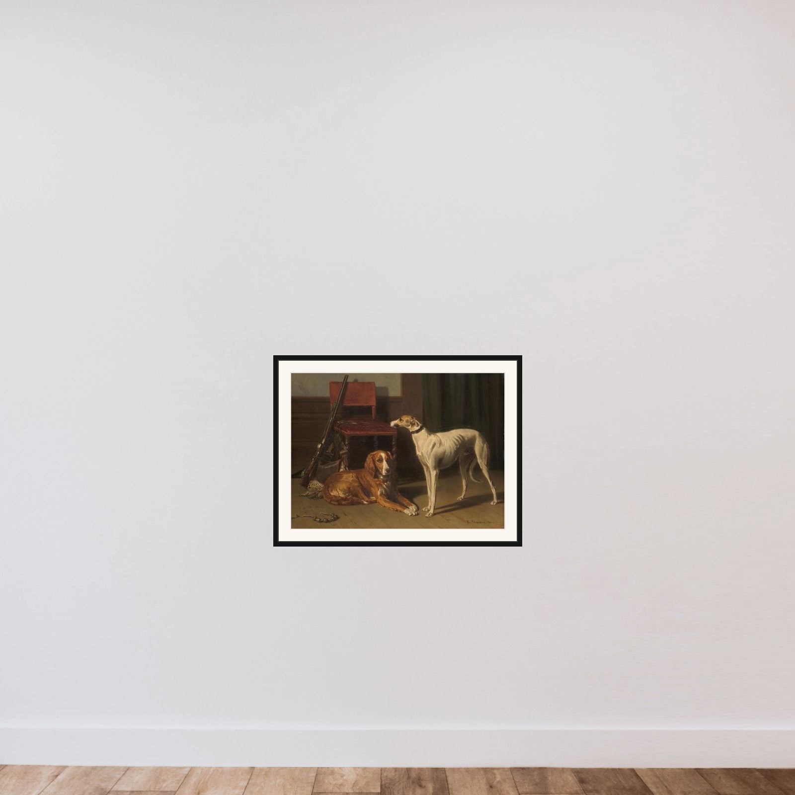 Hunting Companions framed — shown to scale