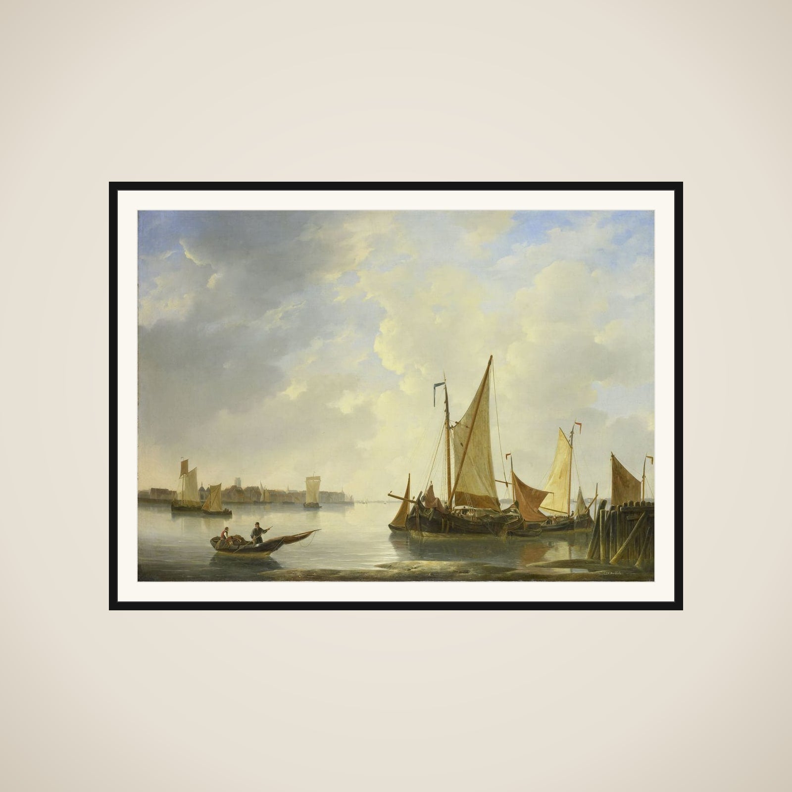 View of Dordrecht seen from Papendrecht framed