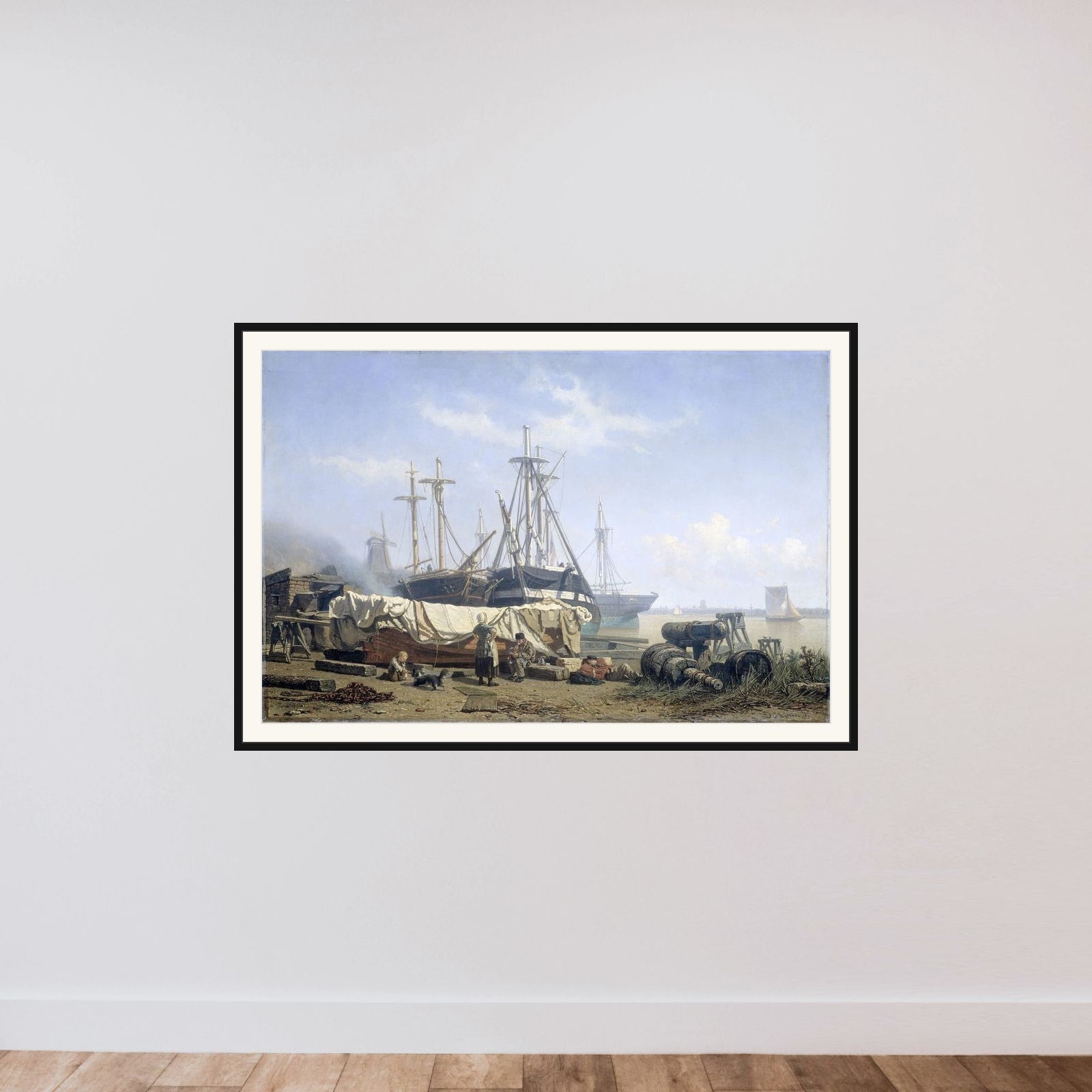 Midday break at a Shipyard on the Maas framed — shown to scale