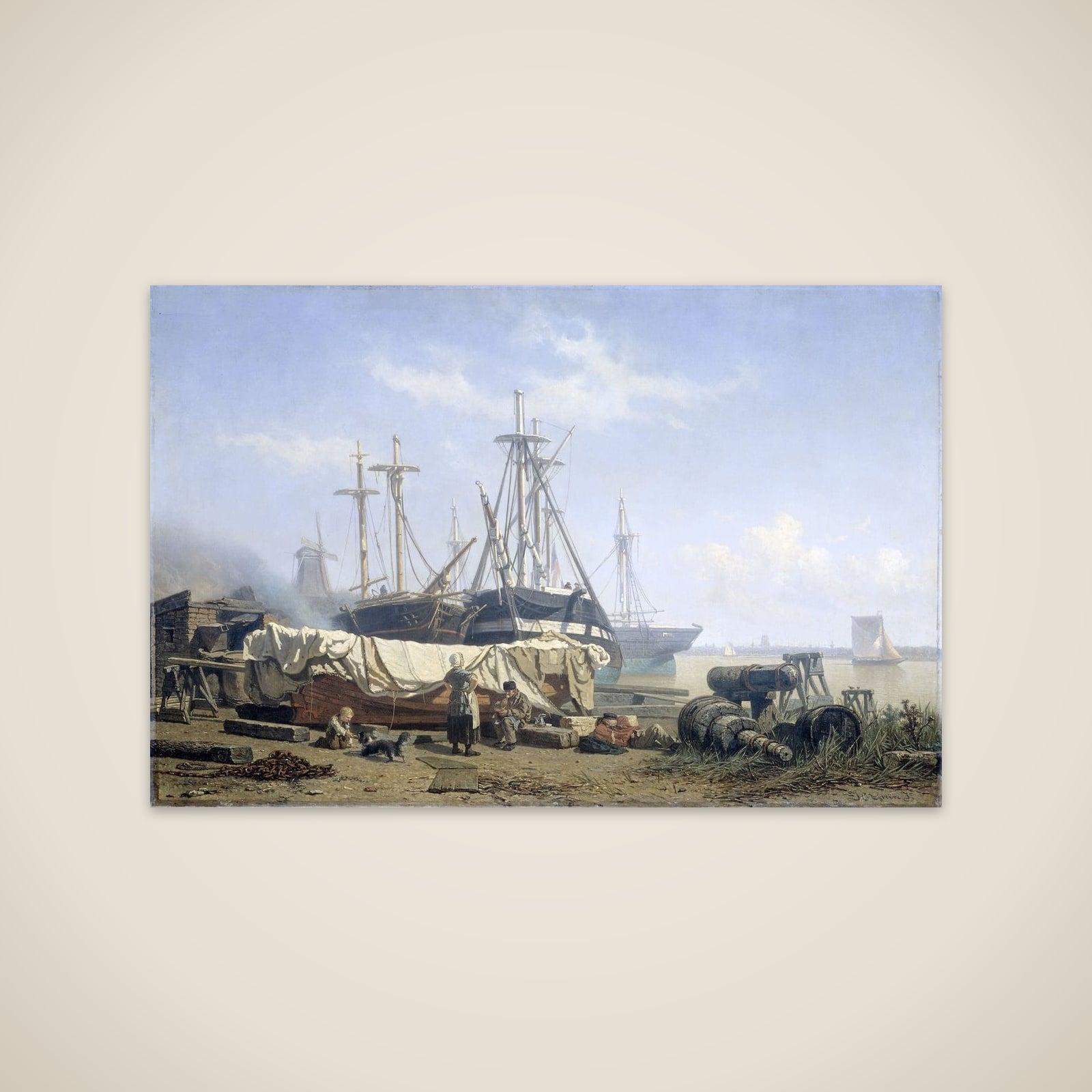 Midday break at a Shipyard on the Maas unframed print