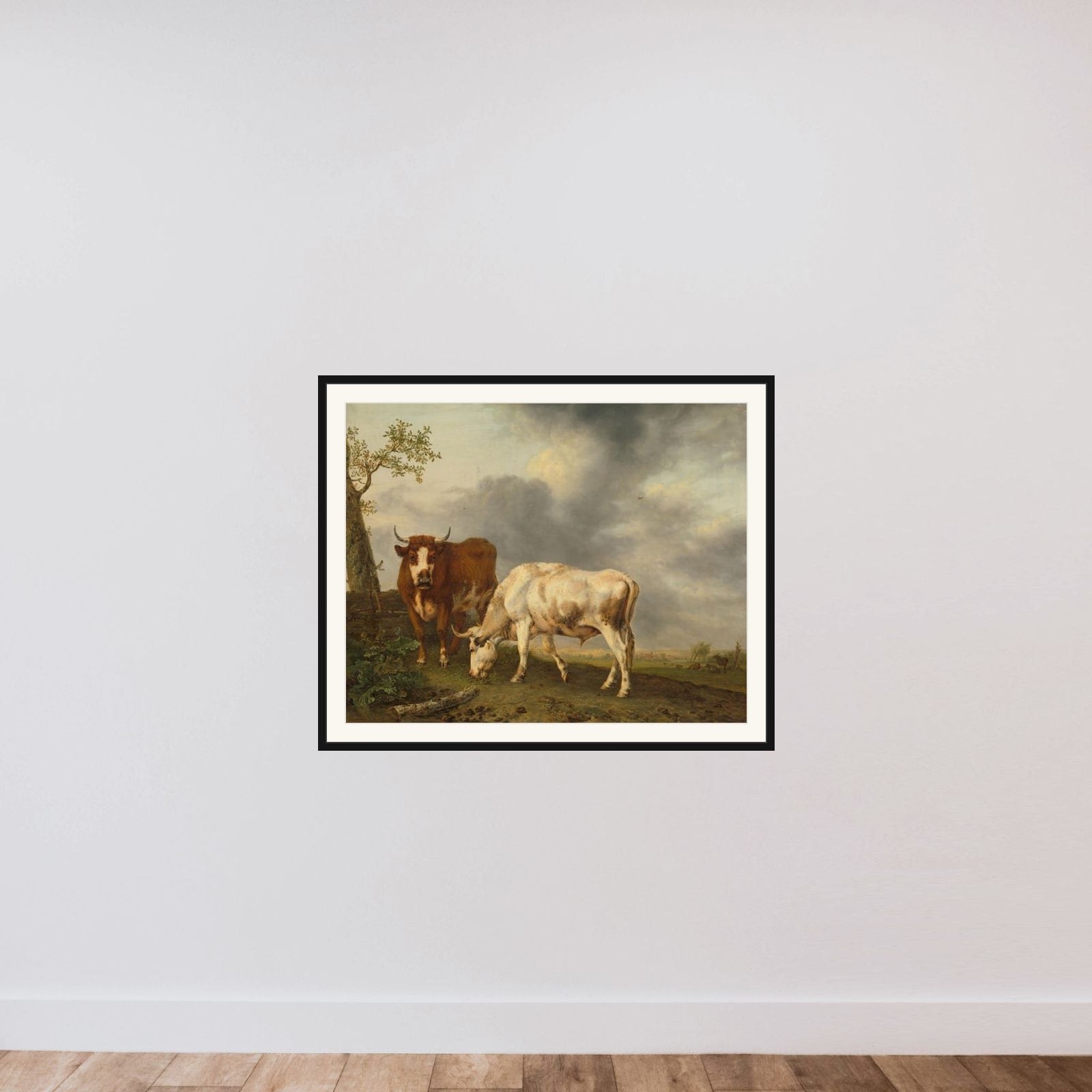 Oxen in the Meadow framed — shown to scale
