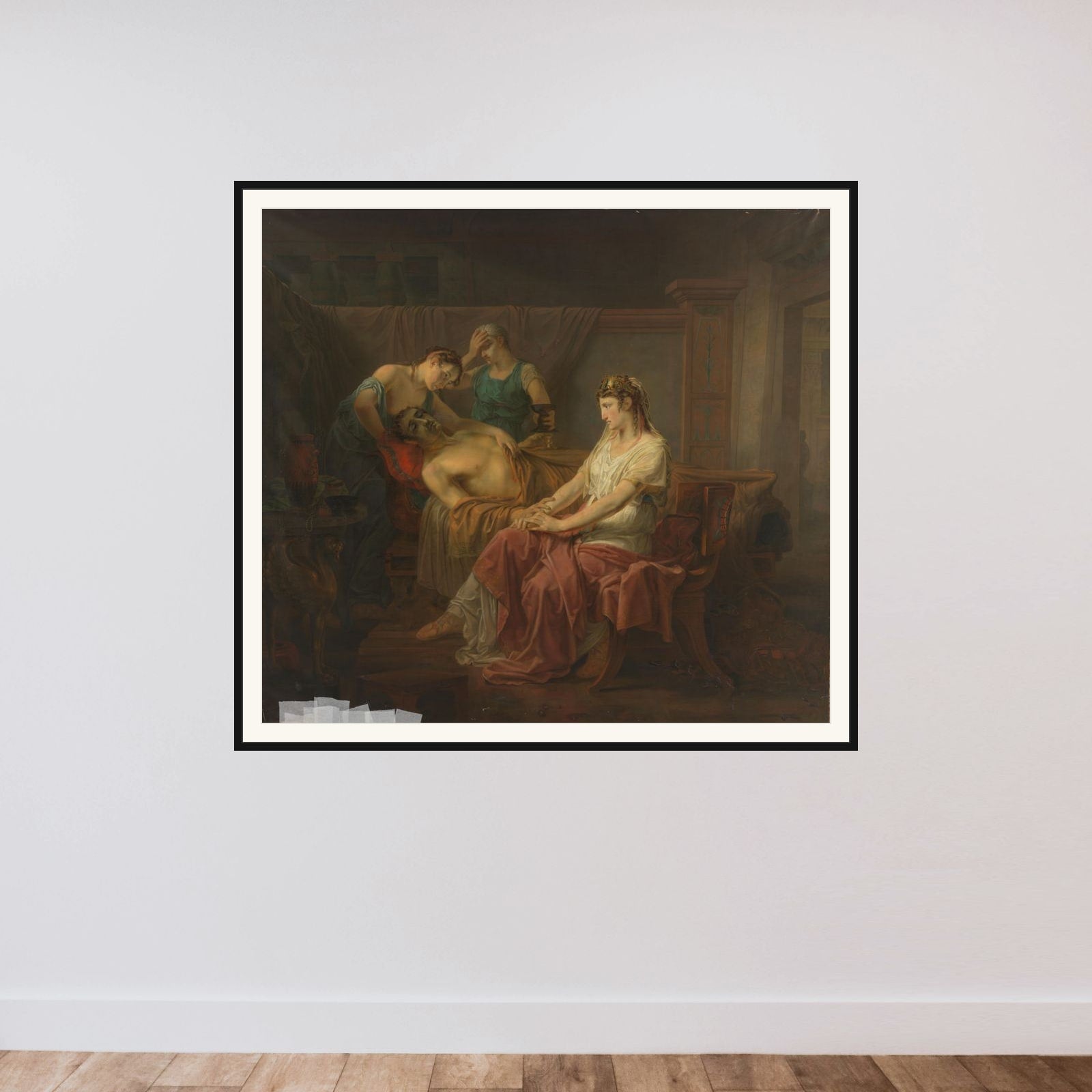 The Mortally wounded Mark Anthony with Cleopatra framed — shown to scale