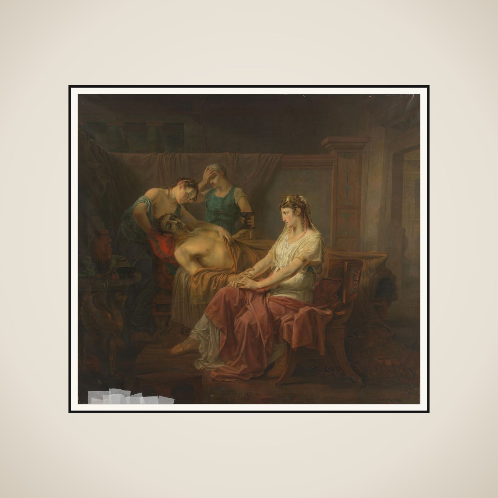 The Mortally wounded Mark Anthony with Cleopatra framed