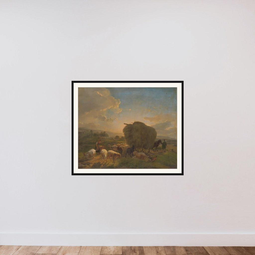 Landscape with Sheep and a Hay Wagon framed — shown to scale