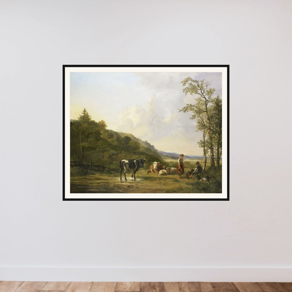 Landscape with Herdsmen and Cattle framed — shown to scale