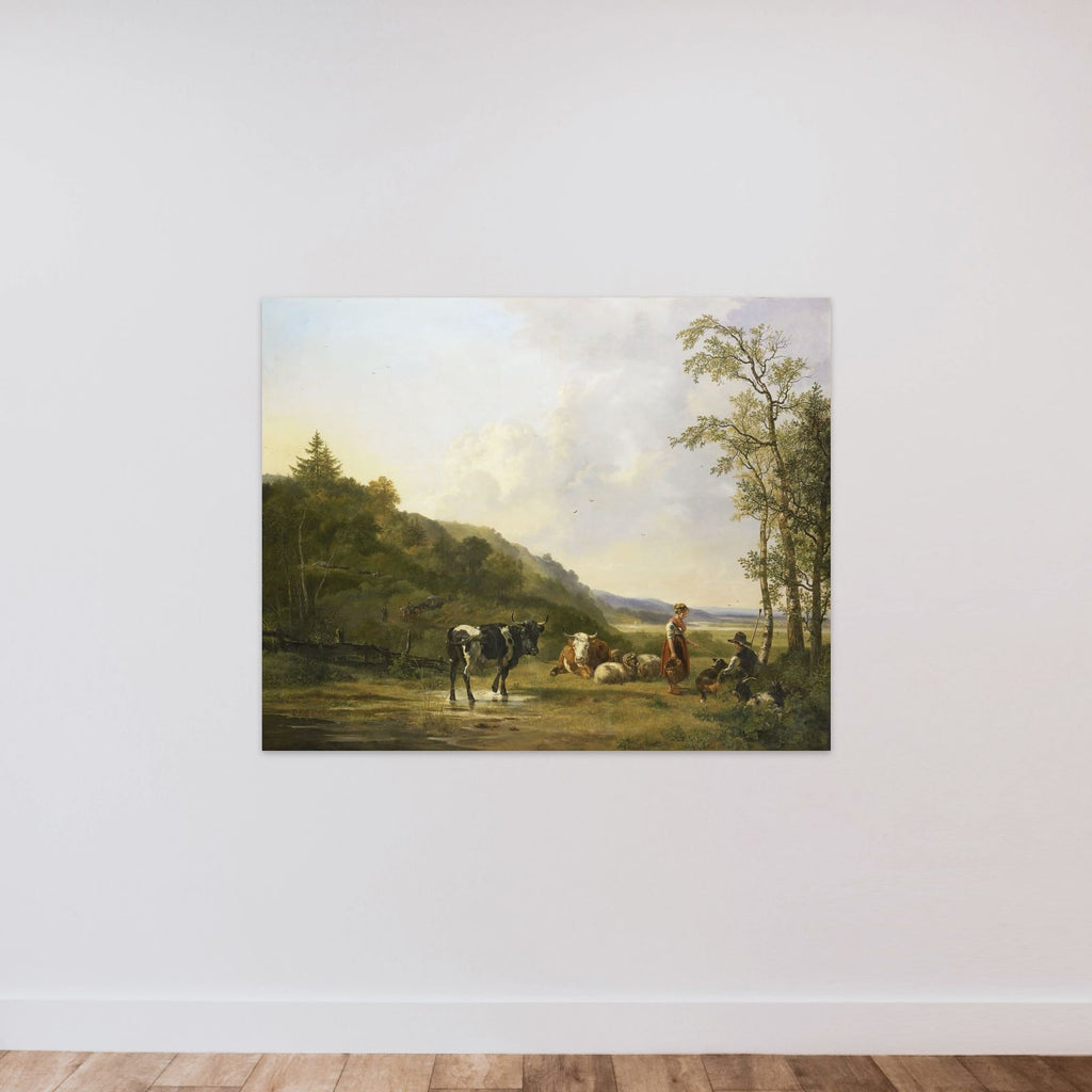 Landscape with Herdsmen and Cattle unframed — shown to scale